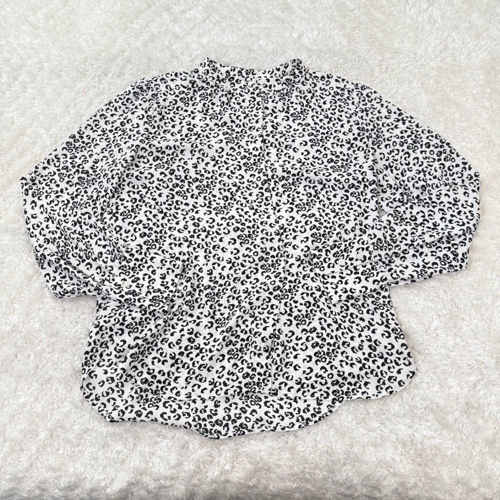 LOFT Blouse Women's S Leopard Print Mock Neck Long Sleeve Lightweight Top - Picture 1 of 8